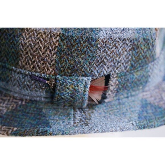 Brand NEW Failsworth Harris Tweed English Blue Plaid Unisex Wool Fedora Hat 7 - Picture 7 of 12